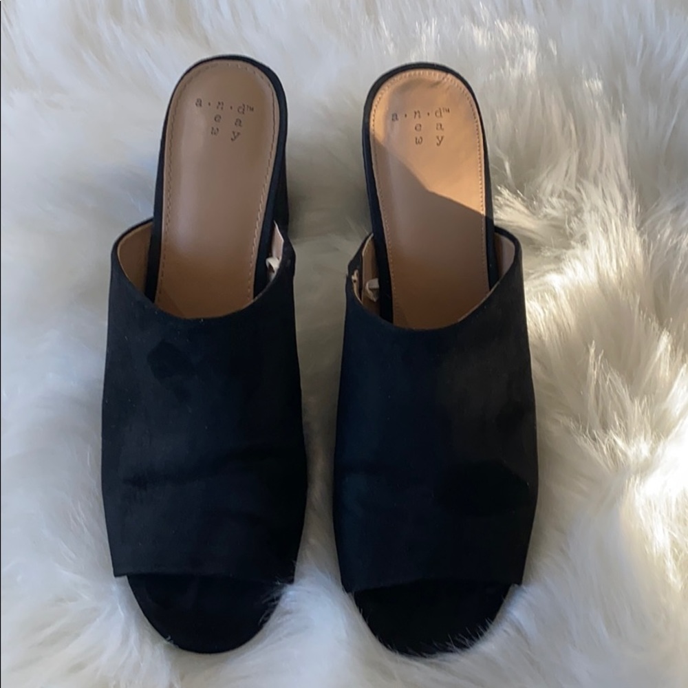 Black suede mules